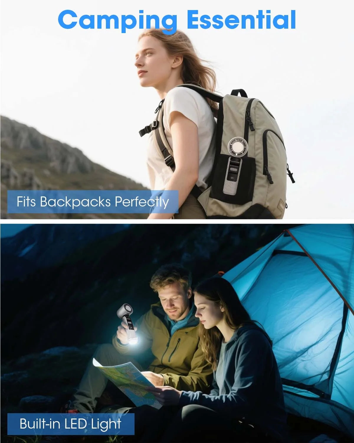 Handheld Fan with Ice Cooler and Flashlight, Chill to 60℉ In Seconds