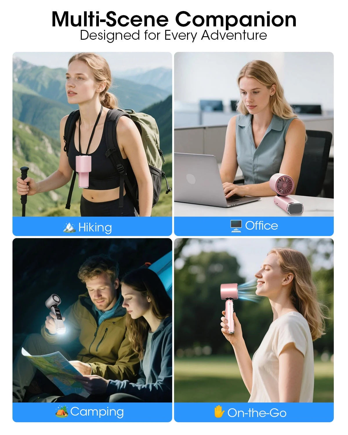 Handheld Fan with Ice Cooler and Flashlight, Chill to 60℉ In Seconds