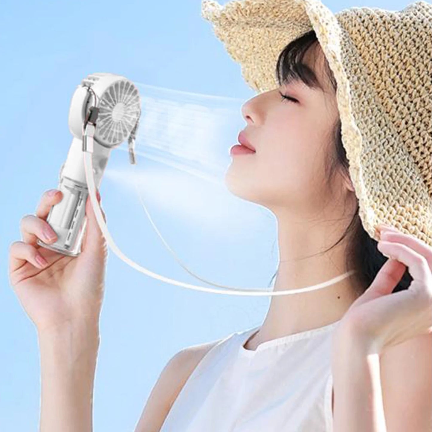 Mini Portable Water Misting Fan, 4 Speeds,Powerful Handheld Fan USB Rechargeable