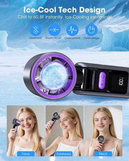Handheld Fan with Ice Cooler and Flashlight, Chill to 60℉ In Seconds