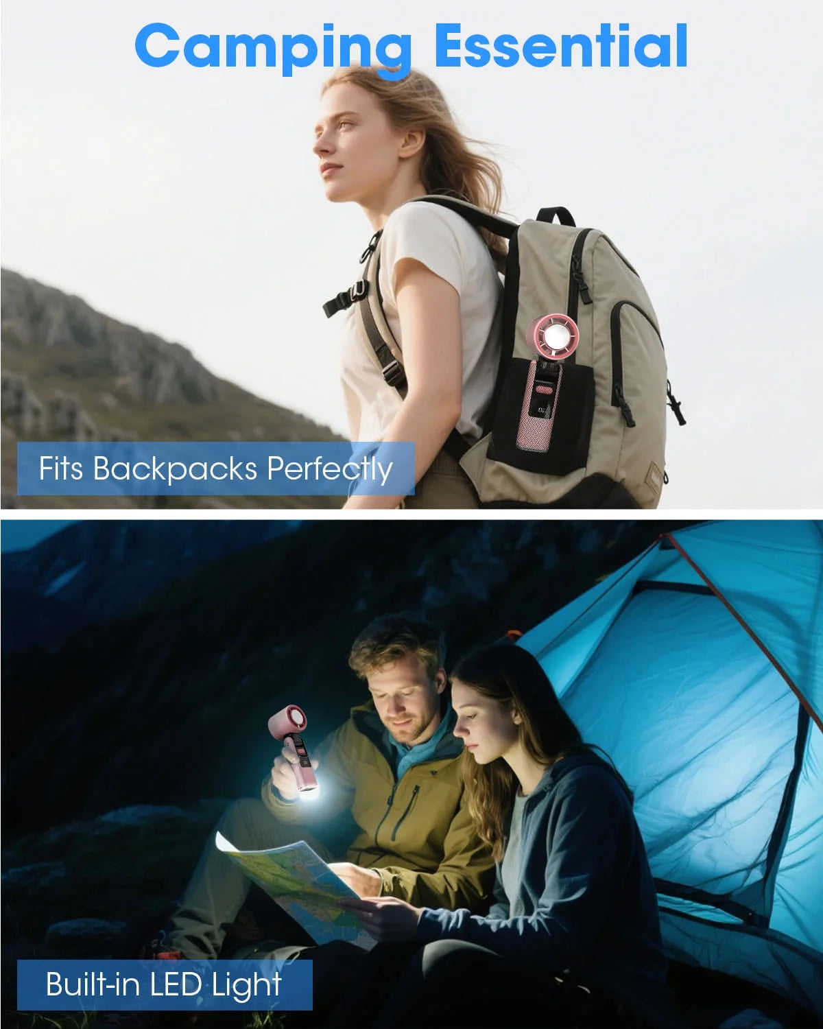 Handheld Fan with Ice Cooler and Flashlight, Chill to 60℉ In Seconds