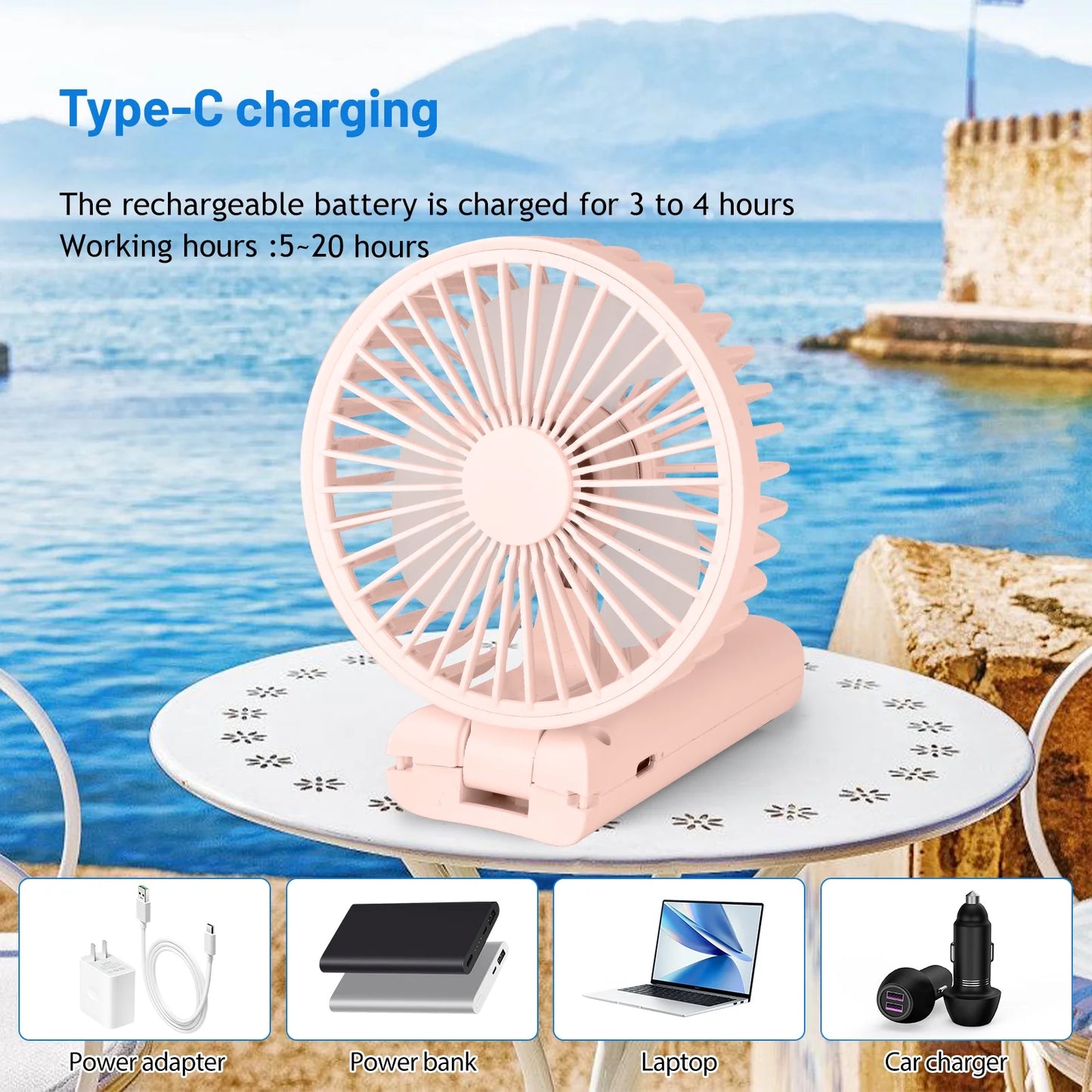 Handheld Fan, Foldable Pocket Fan with 3000 mAh Battery, Mini Desk Fan