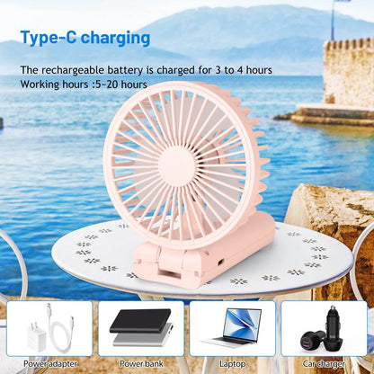 Handheld Fan, Foldable Pocket Fan with 3000 mAh Battery, Mini Desk Fan