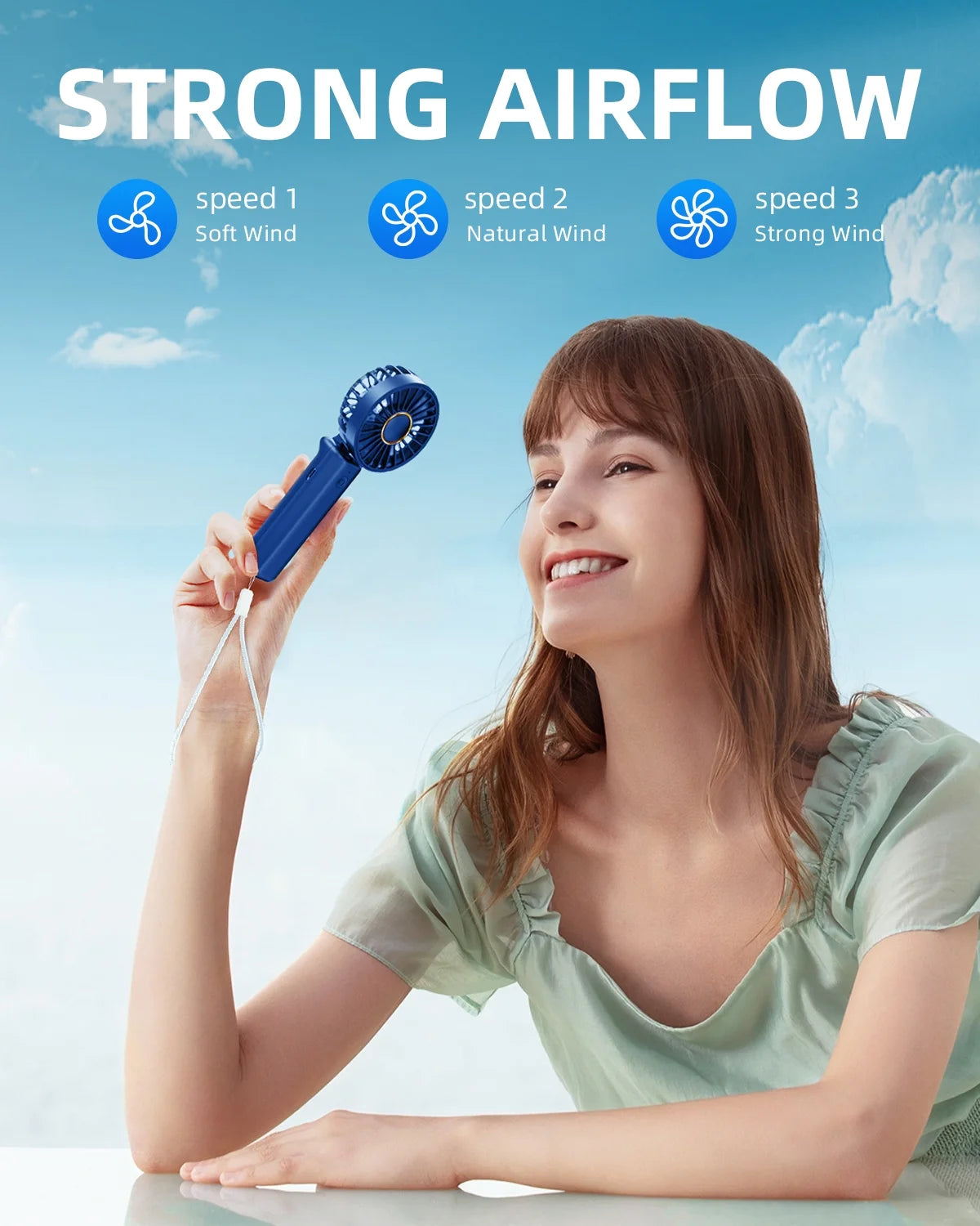 Handheld Fan , Mini Desk Fan Foldable 2000mAh, 180° Ratotion
