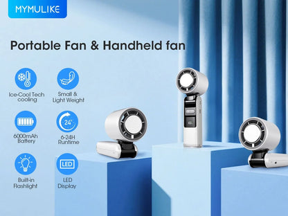 Handheld Fan with Ice Cooler and Flashlight, Chill to 60℉ In Seconds