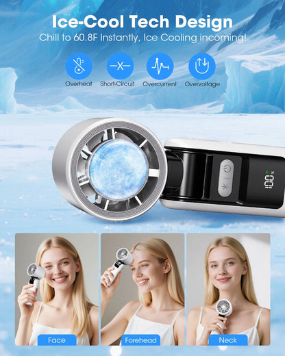 Handheld Fan with Ice Cooler and Flashlight, Chill to 60℉ In Seconds