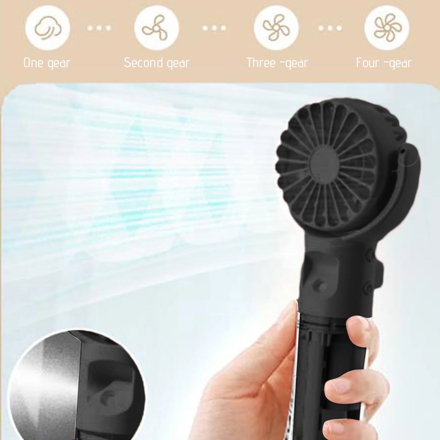 Mini Portable Water Misting Fan, 4 Speeds,Powerful Handheld Fan USB Rechargeable