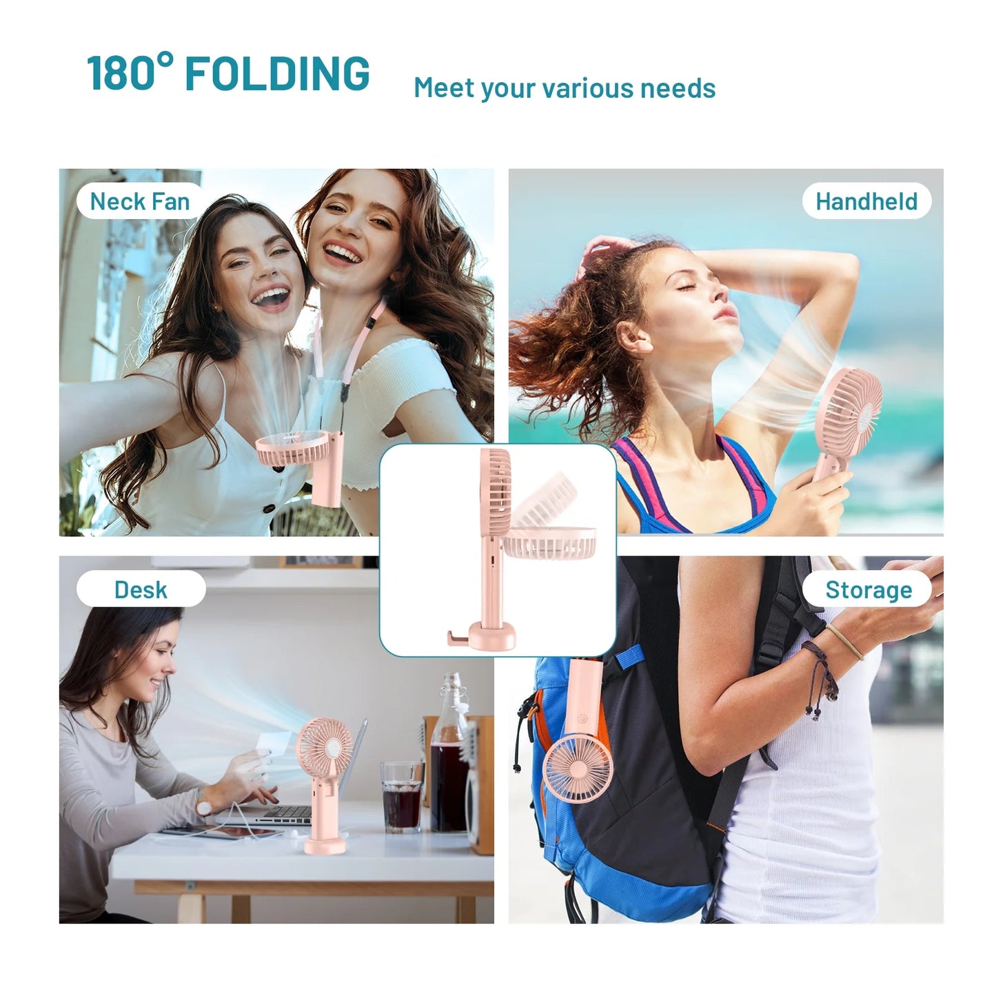 Handheld Fan, Foldable Pocket Fan with 3000 mAh Battery, Mini Desk Fan