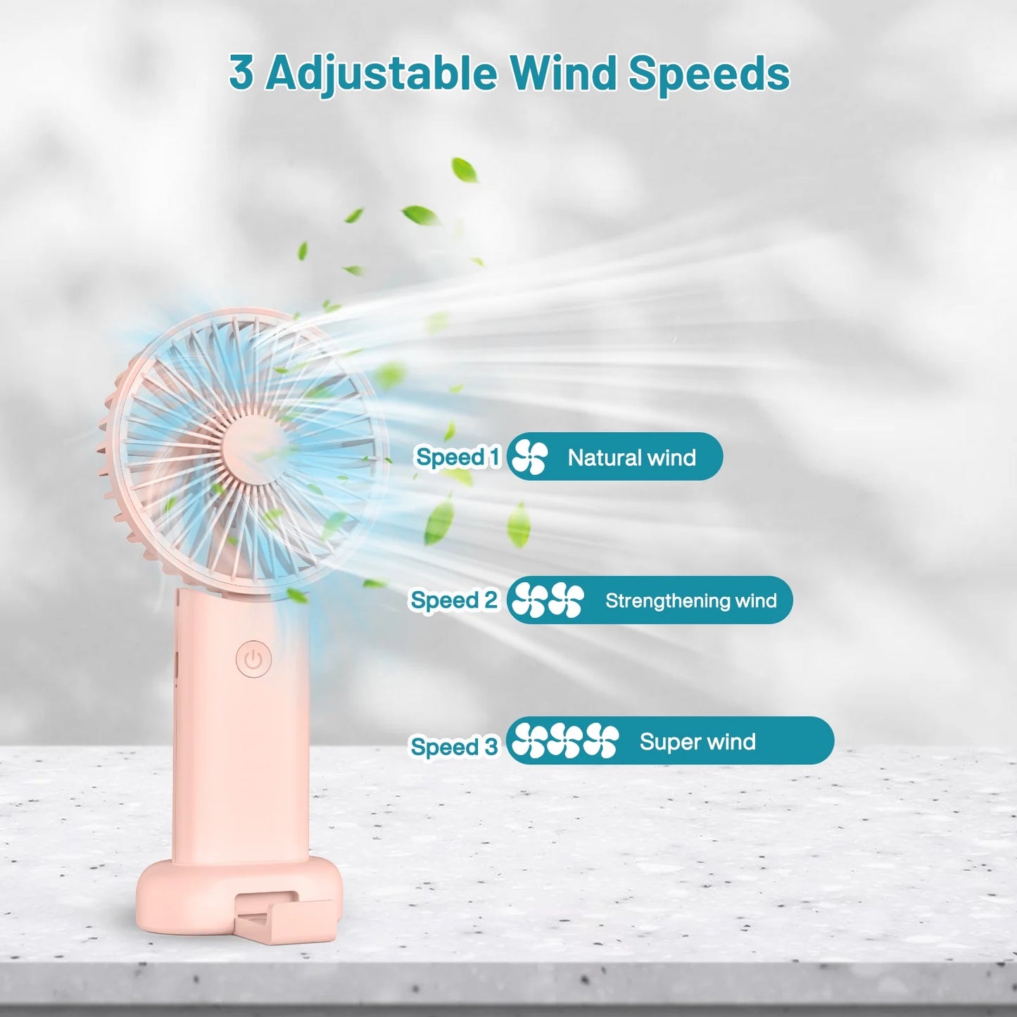 Handheld Fan, Foldable Pocket Fan with 3000 mAh Battery, Mini Desk Fan
