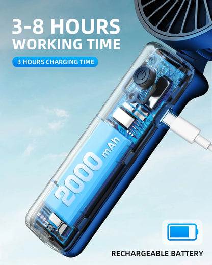 Handheld Fan , Mini Desk Fan Foldable 2000mAh, 180° Ratotion