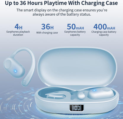 Open Ear Headphones, Bluetooth Headphones 5.3 Sports with Smart Digital Display