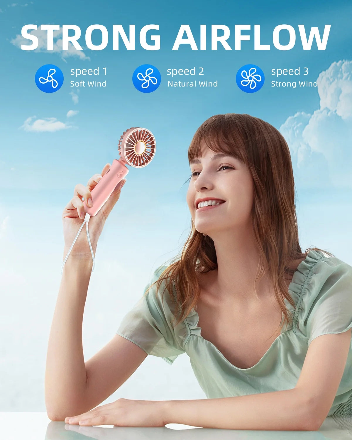 Handheld Fan , Mini Desk Fan Foldable 2000mAh, 180° Ratotion
