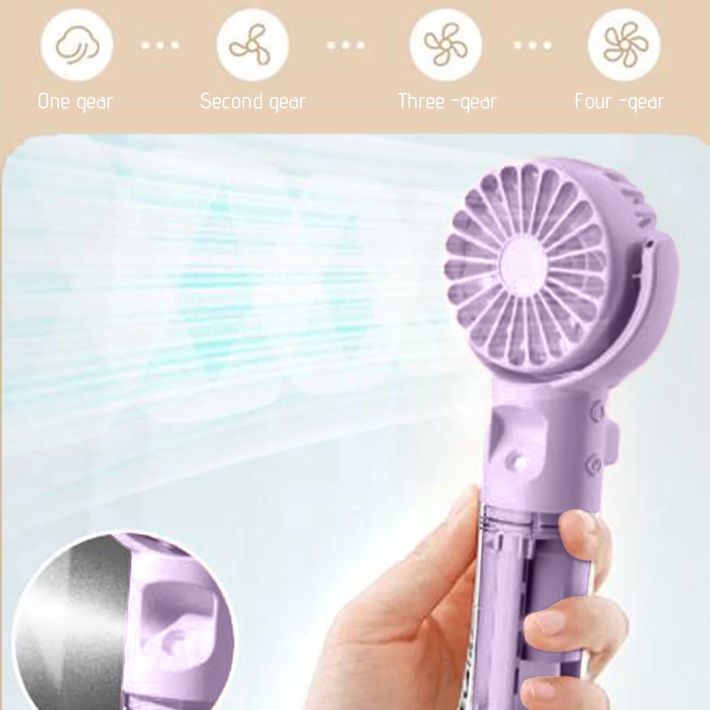 Mini Portable Water Misting Fan, 4 Speeds,Powerful Handheld Fan USB Rechargeable