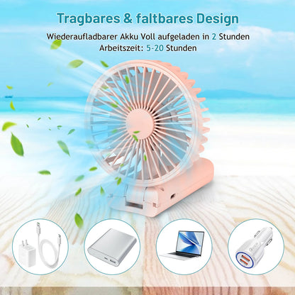 Handheld Fan, Foldable Pocket Fan with 3000 mAh Battery, Mini Desk Fan