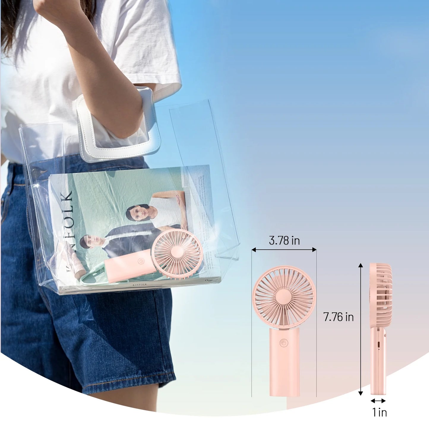 Handheld Fan, Foldable Pocket Fan with 3000 mAh Battery, Mini Desk Fan