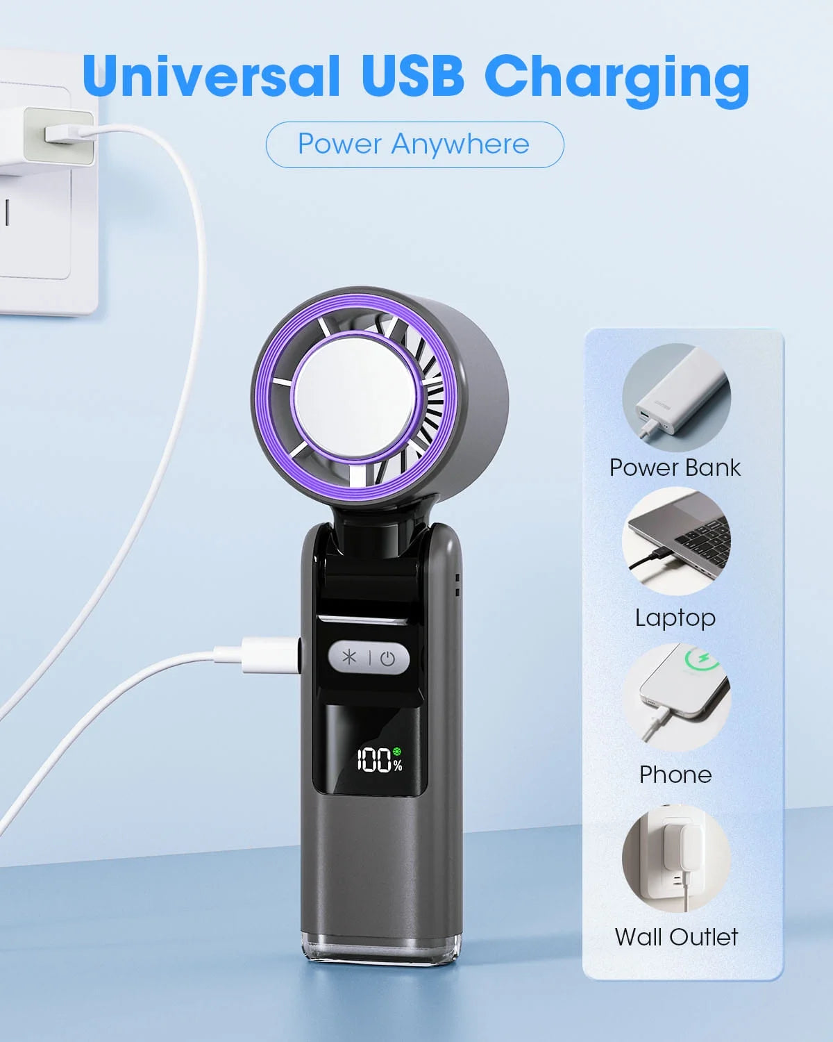 Handheld Fan with Ice Cooler and Flashlight, Chill to 60℉ In Seconds