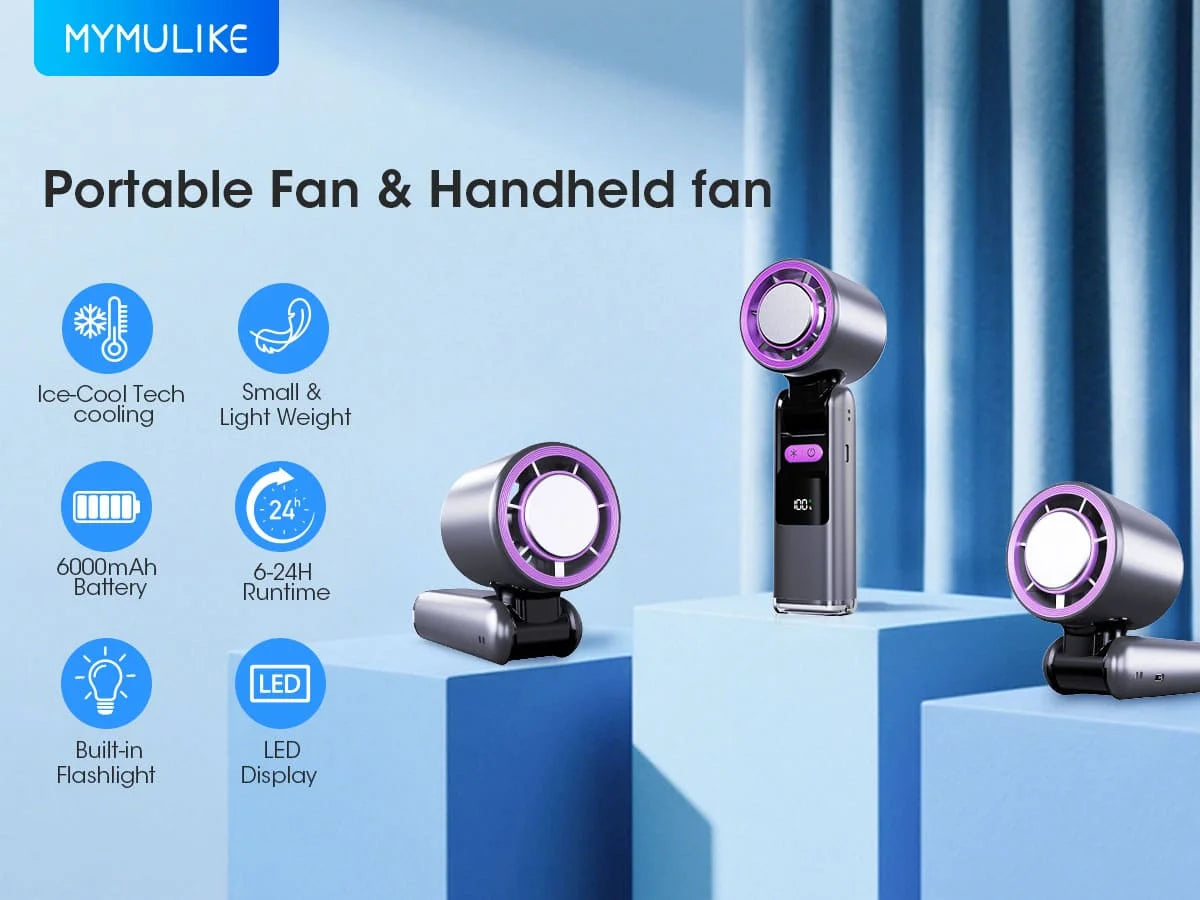 Handheld Fan with Ice Cooler and Flashlight, Chill to 60℉ In Seconds