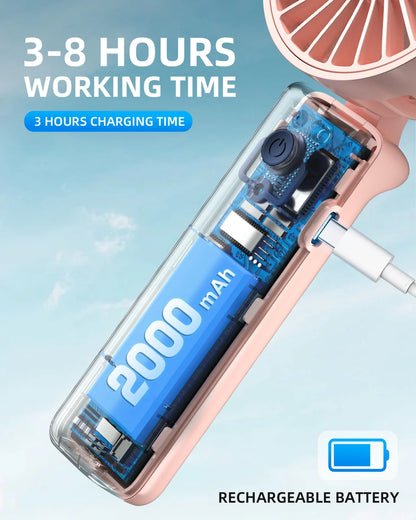 Handheld Fan , Mini Desk Fan Foldable 2000mAh, 180° Ratotion