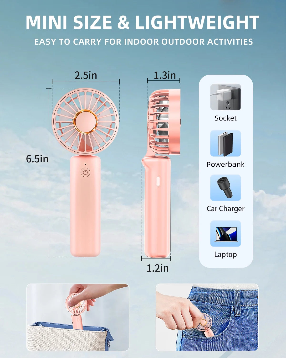 Handheld Fan , Mini Desk Fan Foldable 2000mAh, 180° Ratotion