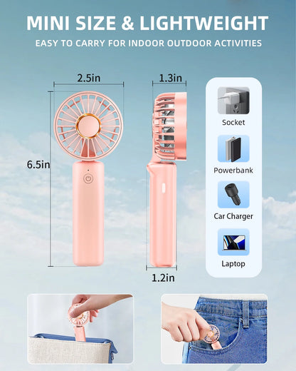 Handheld Fan , Mini Desk Fan Foldable 2000mAh, 180° Ratotion