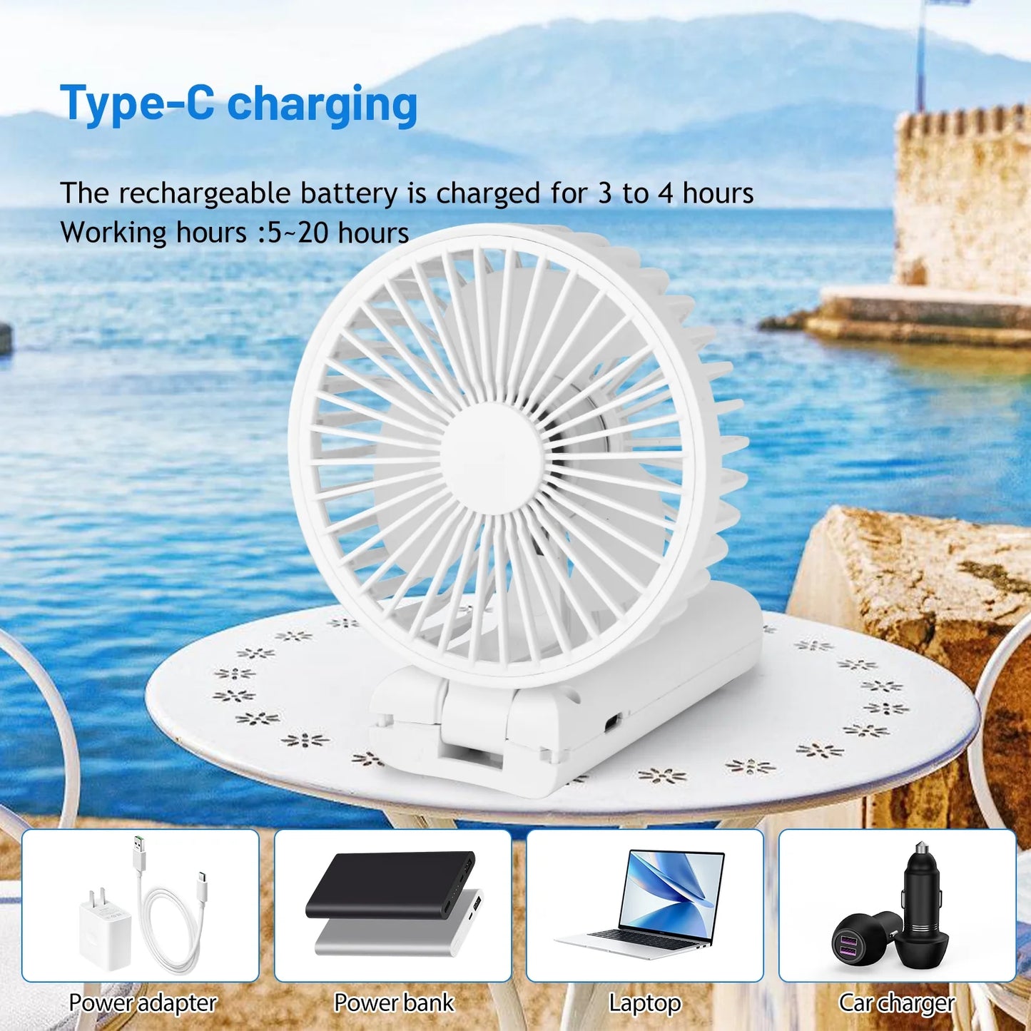 Handheld Fan, Foldable Pocket Fan with 3000 mAh Battery, Mini Desk Fan